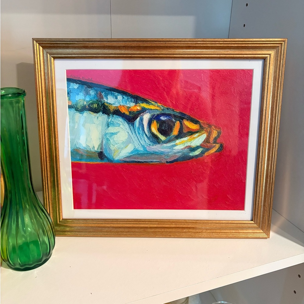 Sardine Fish Art 8x10 Gold Frame Mediterranean Coastal Wall Art Kitchen Decor